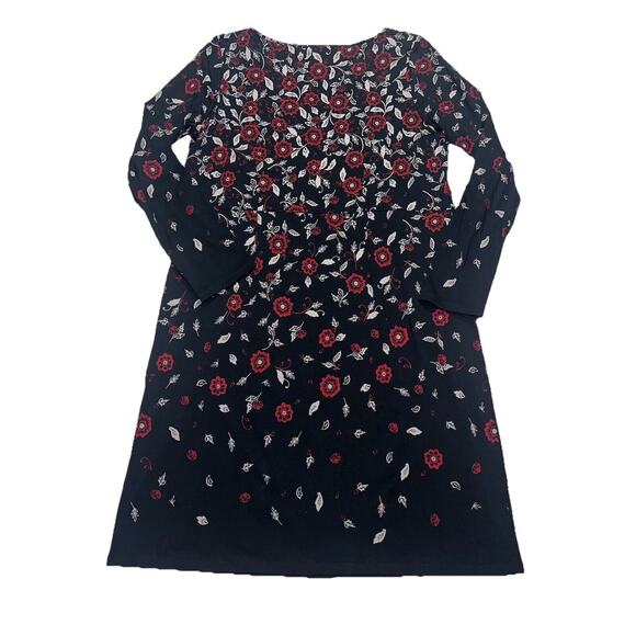 J. Jill Wearever Dress Size Small Black Red Floral Boat Neck Long-Sleeved 139041 - Picture 11 of 16